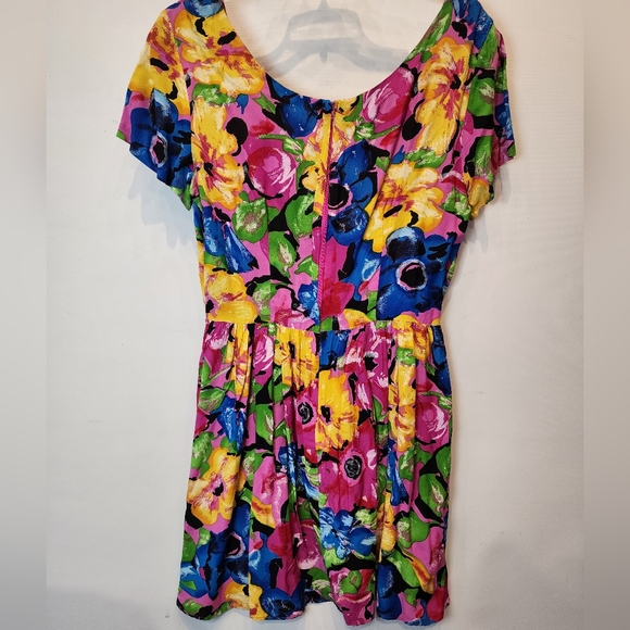 Vintage 90s Arrested By Jonathan Martin Dress Bright Floral Babydoll Tropical 14 - Picture 5 of 6